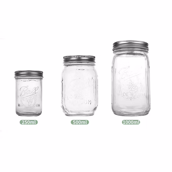 Custom 8oz 16oz 32oz 1L 1000ml Wide Mouth Jam Juice Honey Jelly Glass Mason Jar with Screw Lid