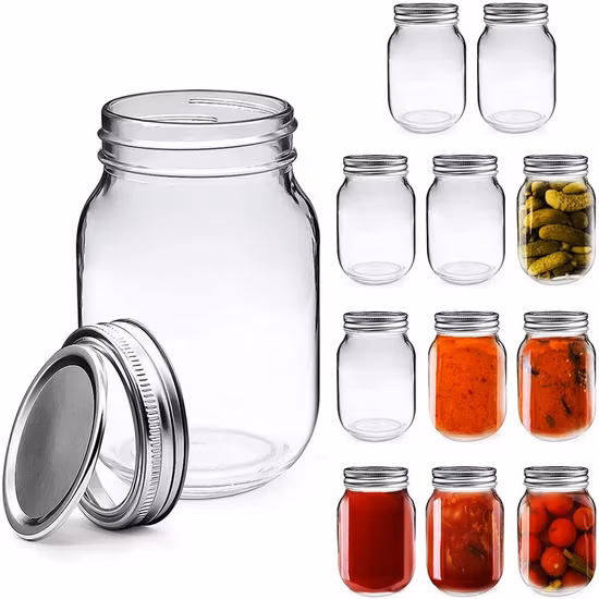 Custom 8oz 16oz 32oz 1L 1000ml Wide Mouth Jam Juice Honey Jelly Glass Mason Jar with Screw Lid
