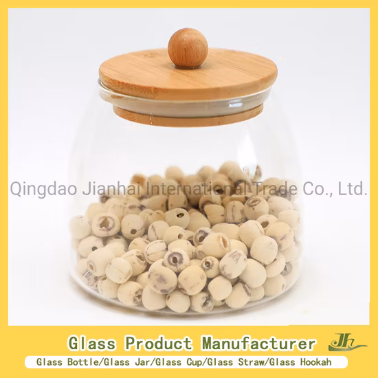 Food Storage Jars with Airtight Bamboo Lid Borosilicale Clear Glass Jar